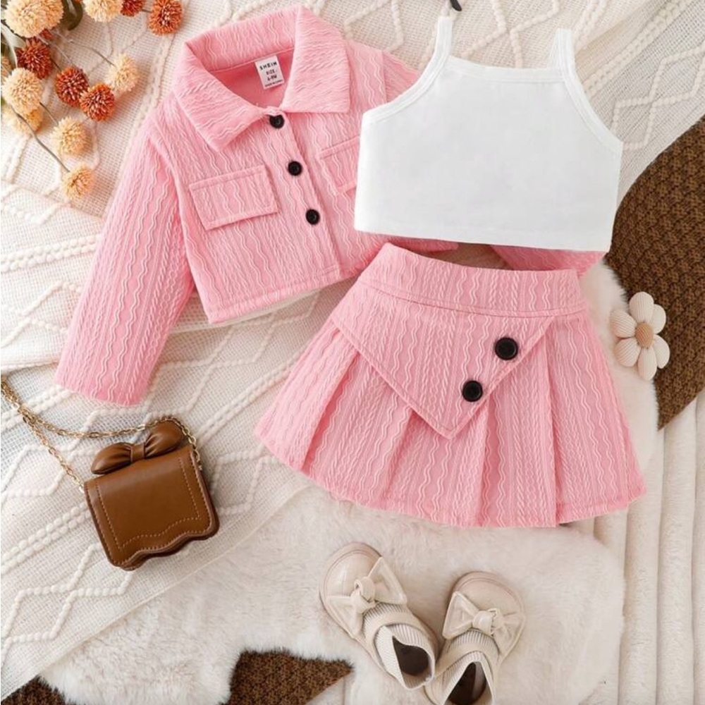 Kids Pink Skirt Set with White Tank Top